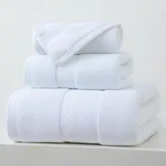 GENERICO - Set De 3 Toallas De Baño 100% Algodón De Cuerpo Y Manos Blanco