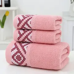 GENERICO - Set 3 Toallas De Baño 100% Algodón Bordadas Cuerpo Y Manos Rosado