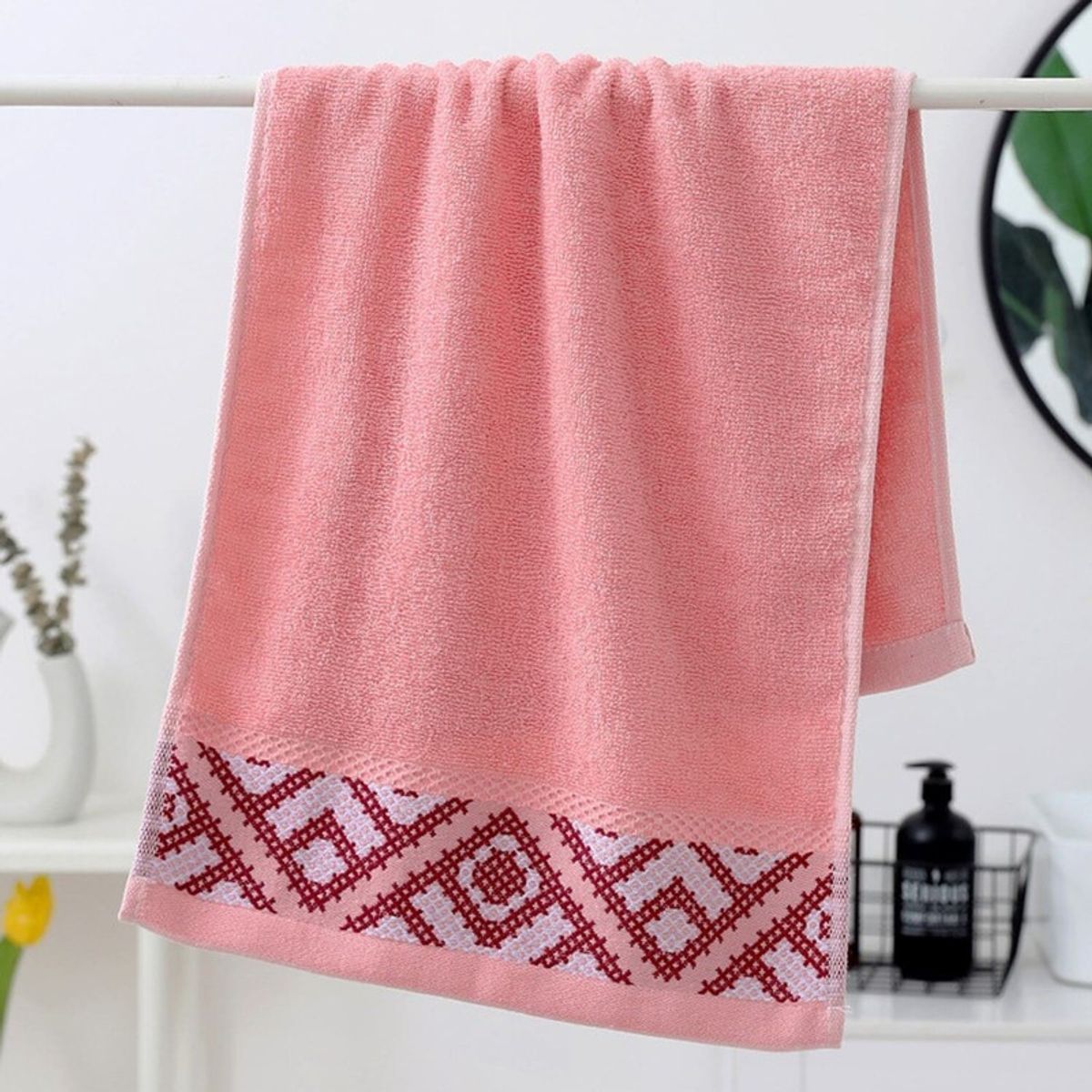 GENERICO - Set 3 Toallas De Baño 100% Algodón Bordadas Cuerpo Y Manos Rosado