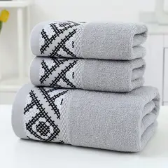 GENERICO - Set 3 Toallas De Baño 100% Algodón Bordadas Cuerpo Y Manos Gris