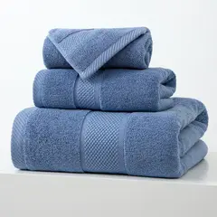 GENERICO - Set De 3 Toallas De Baño 100% Algodón De Cuerpo Y Manos Azul