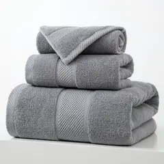 GENERICO - Set De 3 Toallas De Baño 100% Algodón De Cuerpo Y Manos Gris