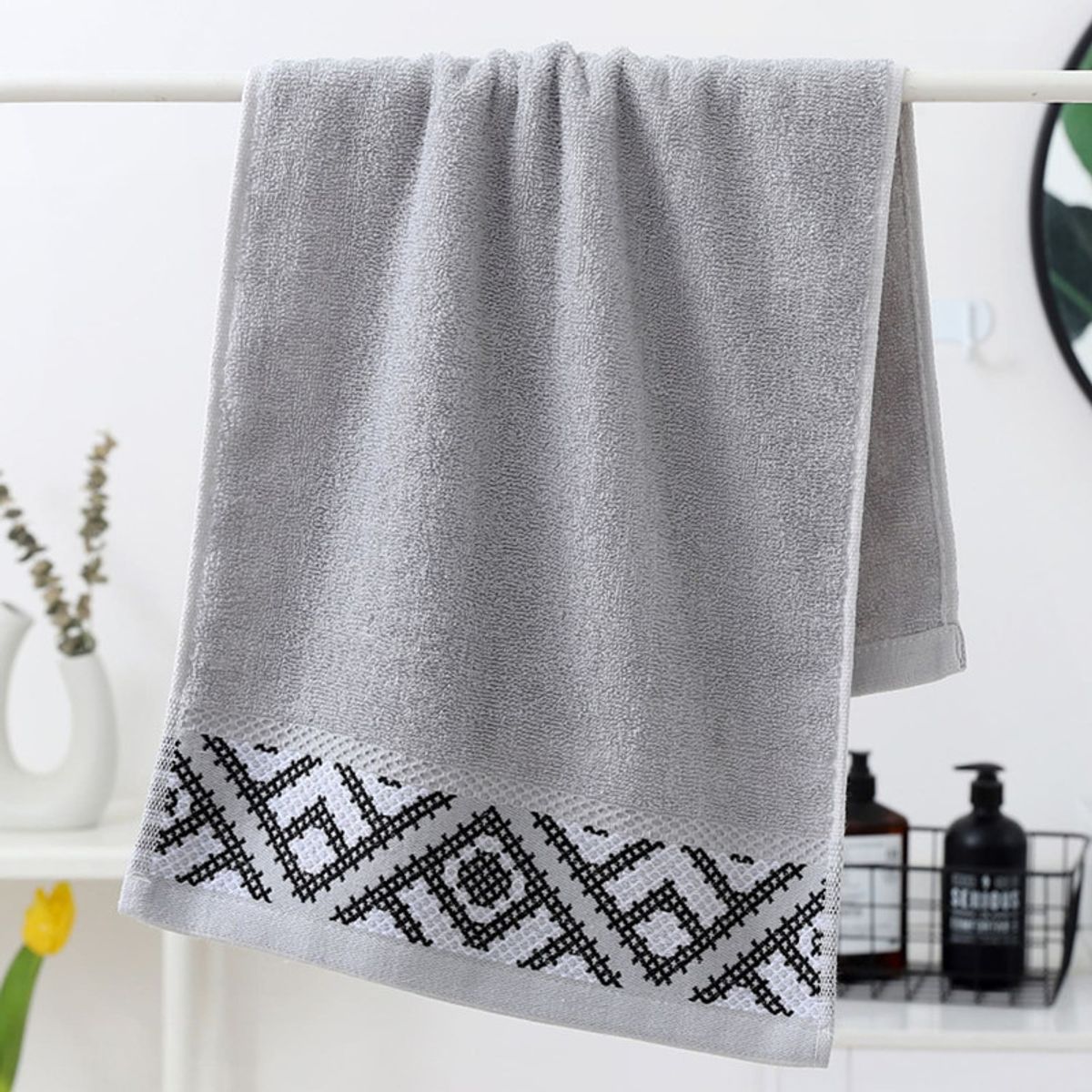 GENERICO - Set 3 Toallas De Baño 100% Algodón Bordadas Cuerpo Y Manos Gris