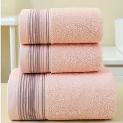 GENERICO - Pack 3 Toallas De Baño 100% Algodón Bordadas Cuerpo Y Manos Rosado
