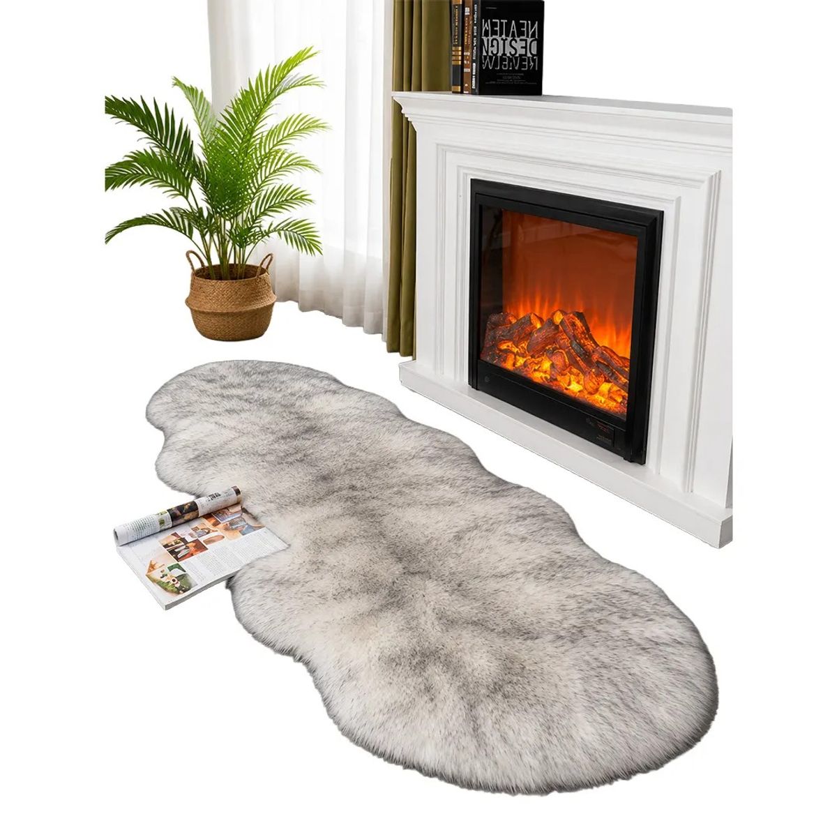 GENERICO - Alfombra De Felpa  Tamaño 60 x180 Cm Color Blanco Jaspeado