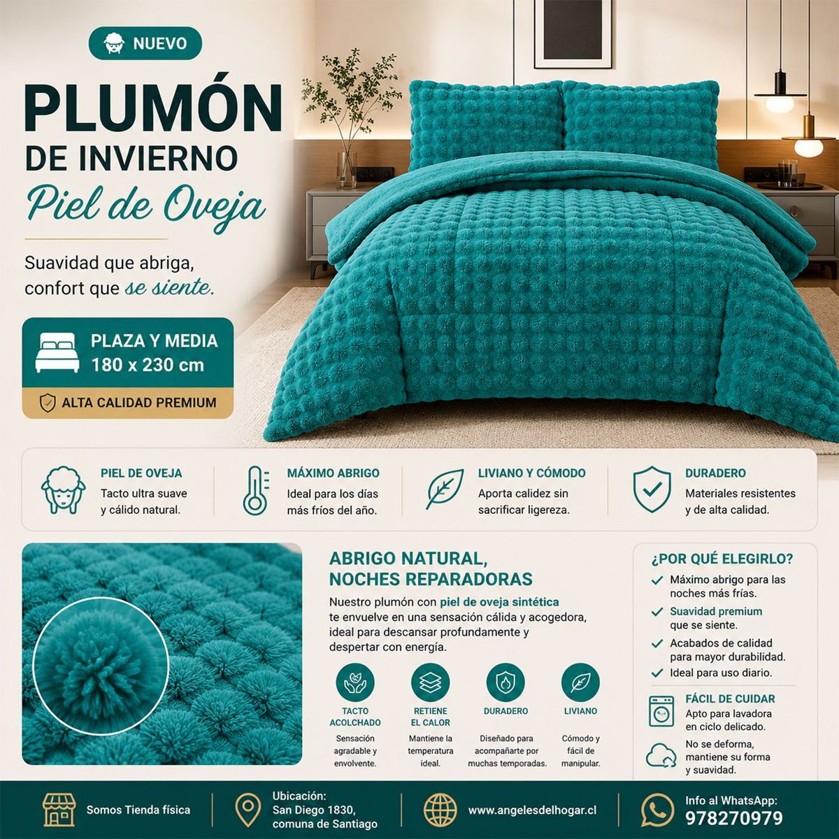 GENERICO - Plumon de Invierno Imitación Piel de Oveja Plaza y Media