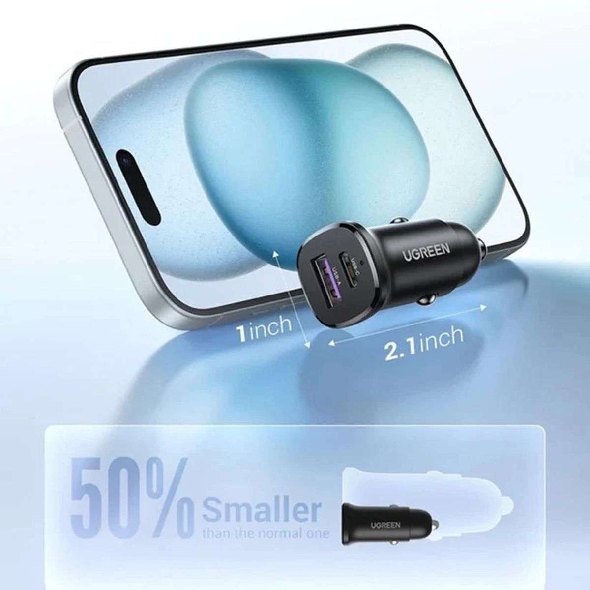 UGREEN - Cargador de Auto UGREEN 30W USB-C PD y USB-A Quick Charge