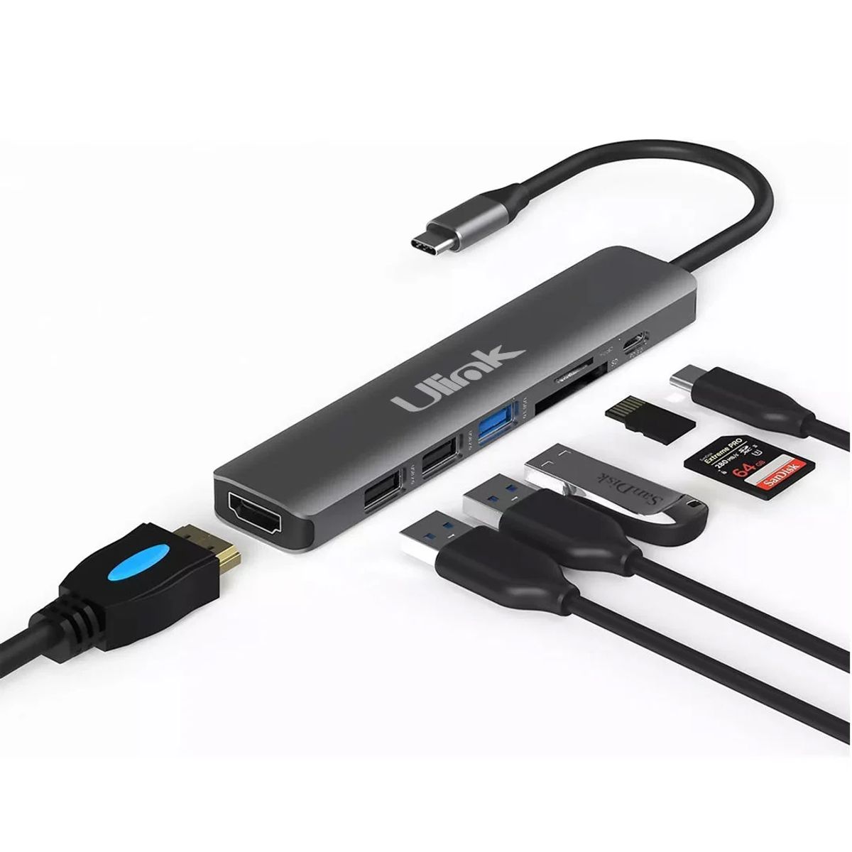 ULINK - Adaptador Multipuerto USB-C 7 en 1 con HDMI y PD 3.0