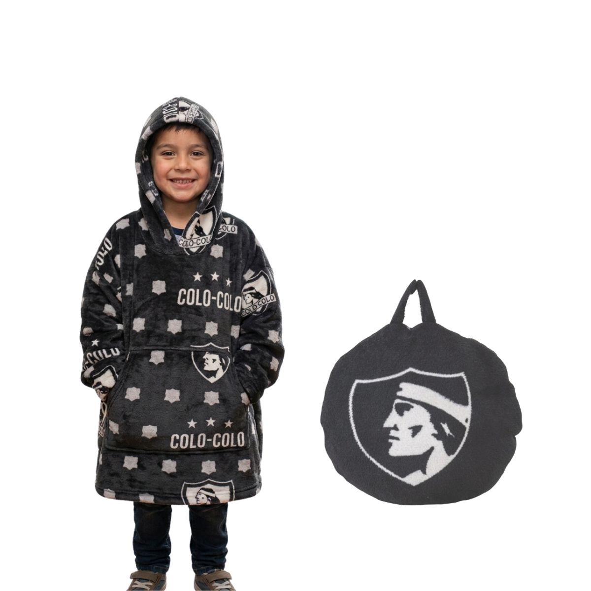 WINDSOR - Poncho poleron Cojín niño Colocolo  Negro talla 6-10
