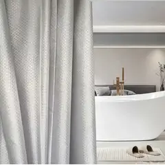 HD HOGAR SPA - Cortina De Baño Impermeable Texturada Diseño Rombos 180x180 Gris