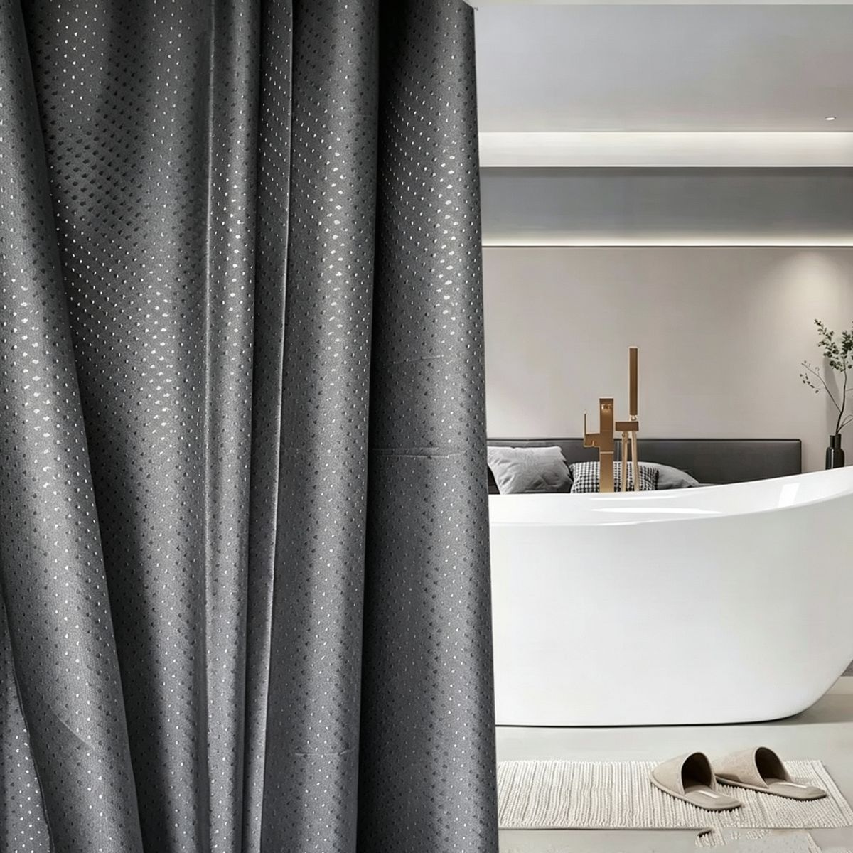 OKAY - Cortina De Baño Impermeable Texturada Diseño Rombos 180x180
