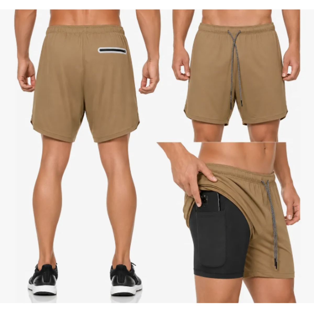 GENERICO - Short Deportivo Hombre Pantalones Cortos Secado Rápido Sport CAQUI