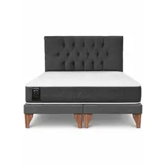 GENERICO - Cama 2 Plazas Modelo Capitone Gris Oscuro En Lino + Colchon 2P Mery Desing