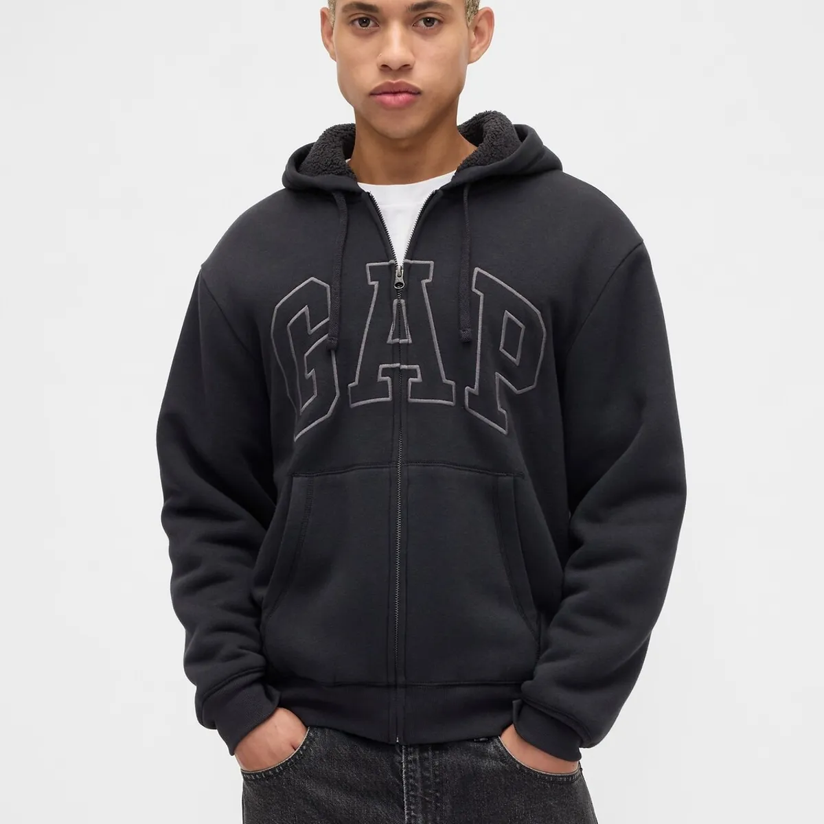 GAP - Polerón Hombre Gap Con Gorro Con Cierre Logo Negro