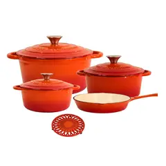 WAKESHOME - Juego De Ollas Hierro Fundido Esmaltado Bateria De Cocina 8 Piezas