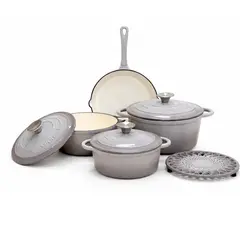 WAKESHOME - Juego De Ollas Hierro Fundido Esmaltado Bateria De Cocina 8 Piezas