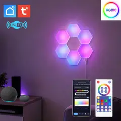 D MOTICA - Set 6 Luces Led Hexagonales Wifi Inteligente, Blancos y Colores RGB-IC