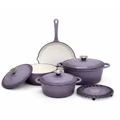 WAKESHOME - Juego De Ollas Hierro Fundido Esmaltado Bateria De Cocina 8 Piezas