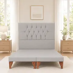 GENERICO - Cama 2 Plazas Modelo Capitone Tapizado En Lino En Color Gris Claro
