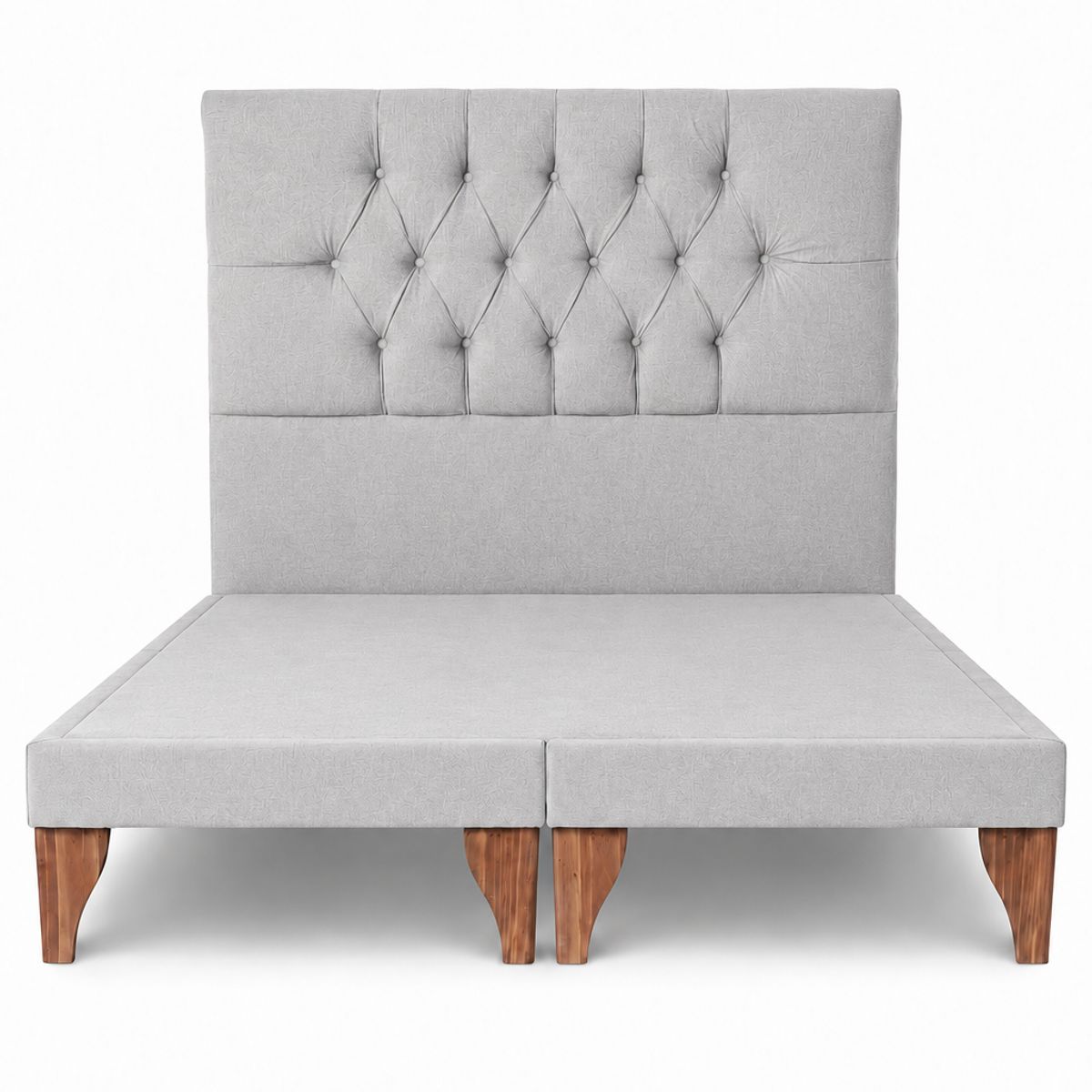 GENERICO - Cama 2 Plazas Modelo Capitone Tapizado En Lino En Color Gris Claro