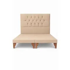 GENERICO - Cama 2 Plazas Modelo Capitone Tapizado En Lino En Color Beige