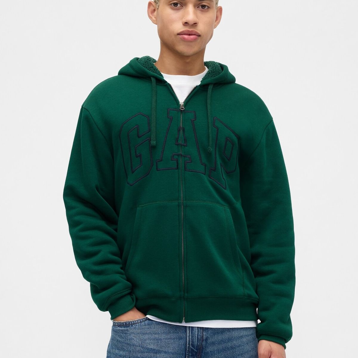 GAP - Polerón Hombre Gap Con Gorro Con Cierre Logo Verde