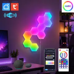 D MOTICA - Set 10 Luces Led Hexagonales Wifi Inteligente, Blancos y Colores RGB-IC