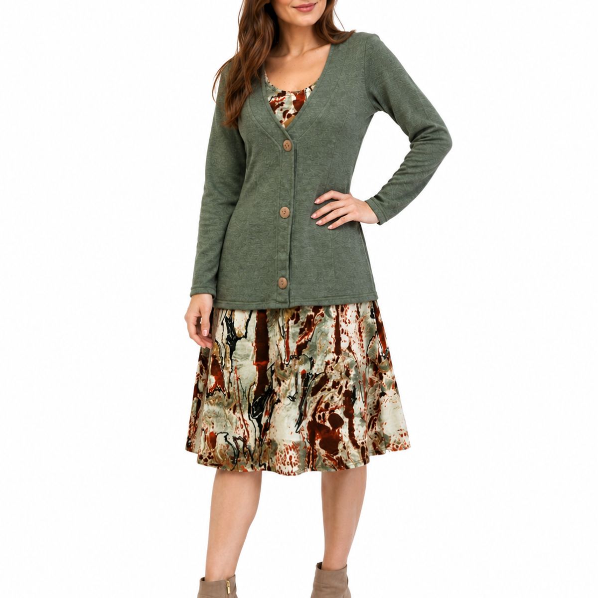 MAGENTA WOMAN - Vestido 21 Lanilla con Tapado Verde