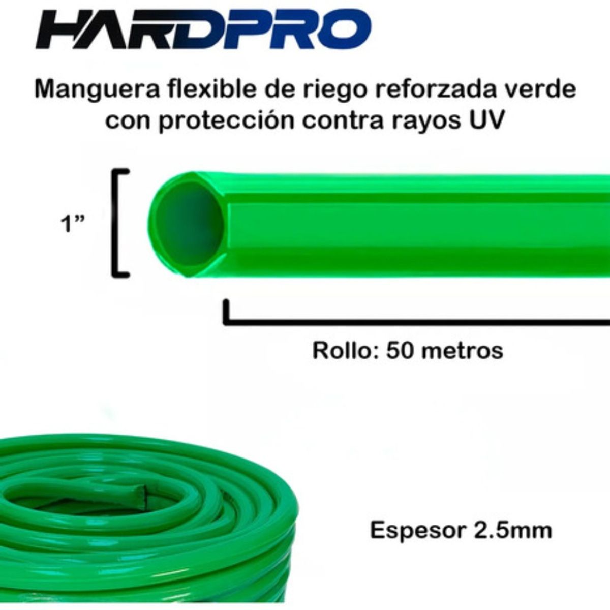 HOMEBRANDT - Manguera Riego 50m 1 pulgada 2.5mm Reforzada Proteccion Uv
