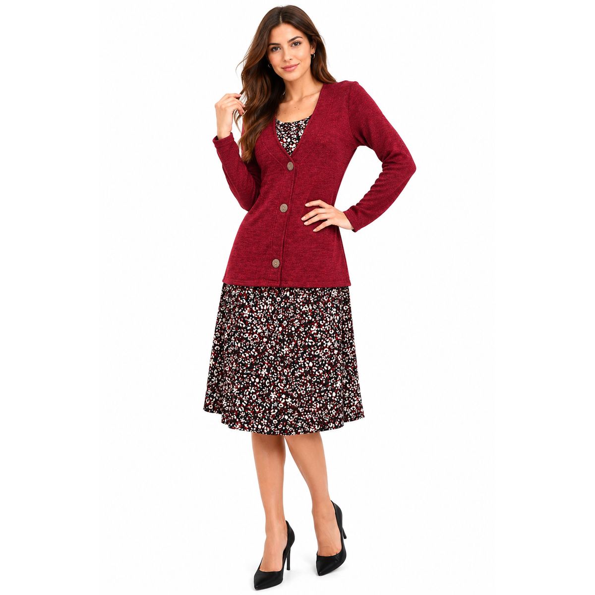 MAGENTA WOMAN - Vestido 21 Lanilla con Tapado Burdeos