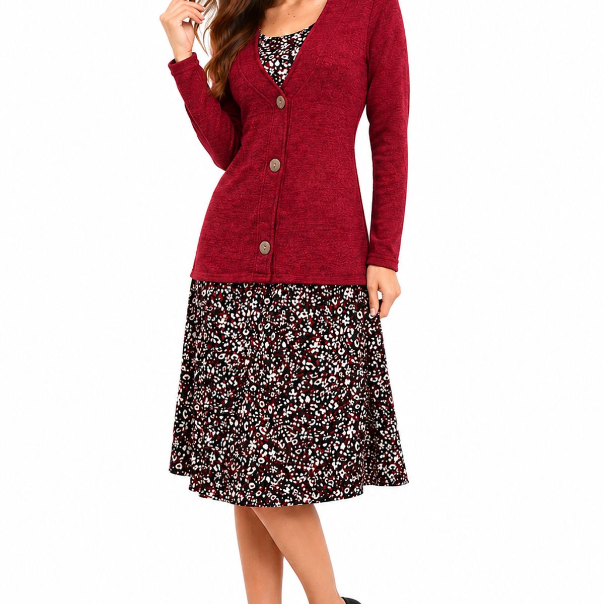 MAGENTA WOMAN - Vestido 21 Lanilla con Tapado Burdeos