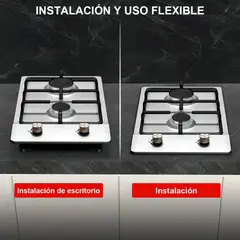 EVERSO - Cocina Encimera A Gas 2 Platos Acero Inoxidable Empotrable