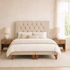 GENERICO - Cama 2 Plazas Modelo Capitone Beige + Colchon Mery Desing