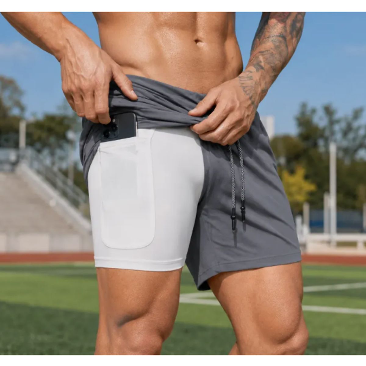 GENERICO - Short Deportivo Hombre Pantalones Cortos Secado Rápido Sport GRIS OSCURO