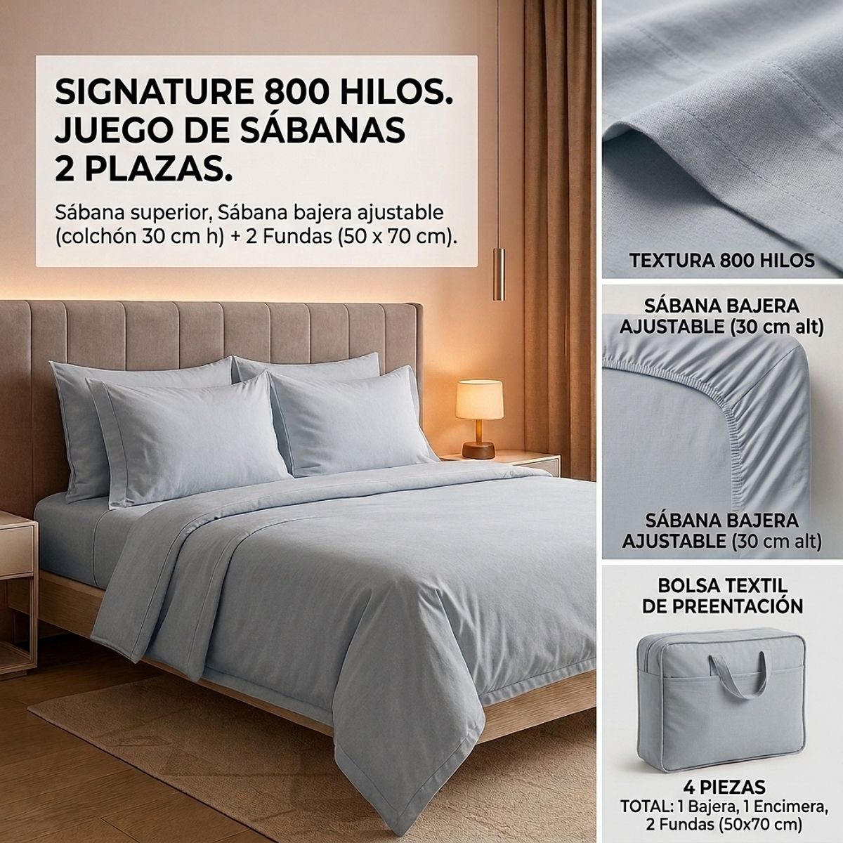 ARMONIA - SABANAS 800 HILOS SIGNATURE 2 PLAZAS COLOR OSCURO 794