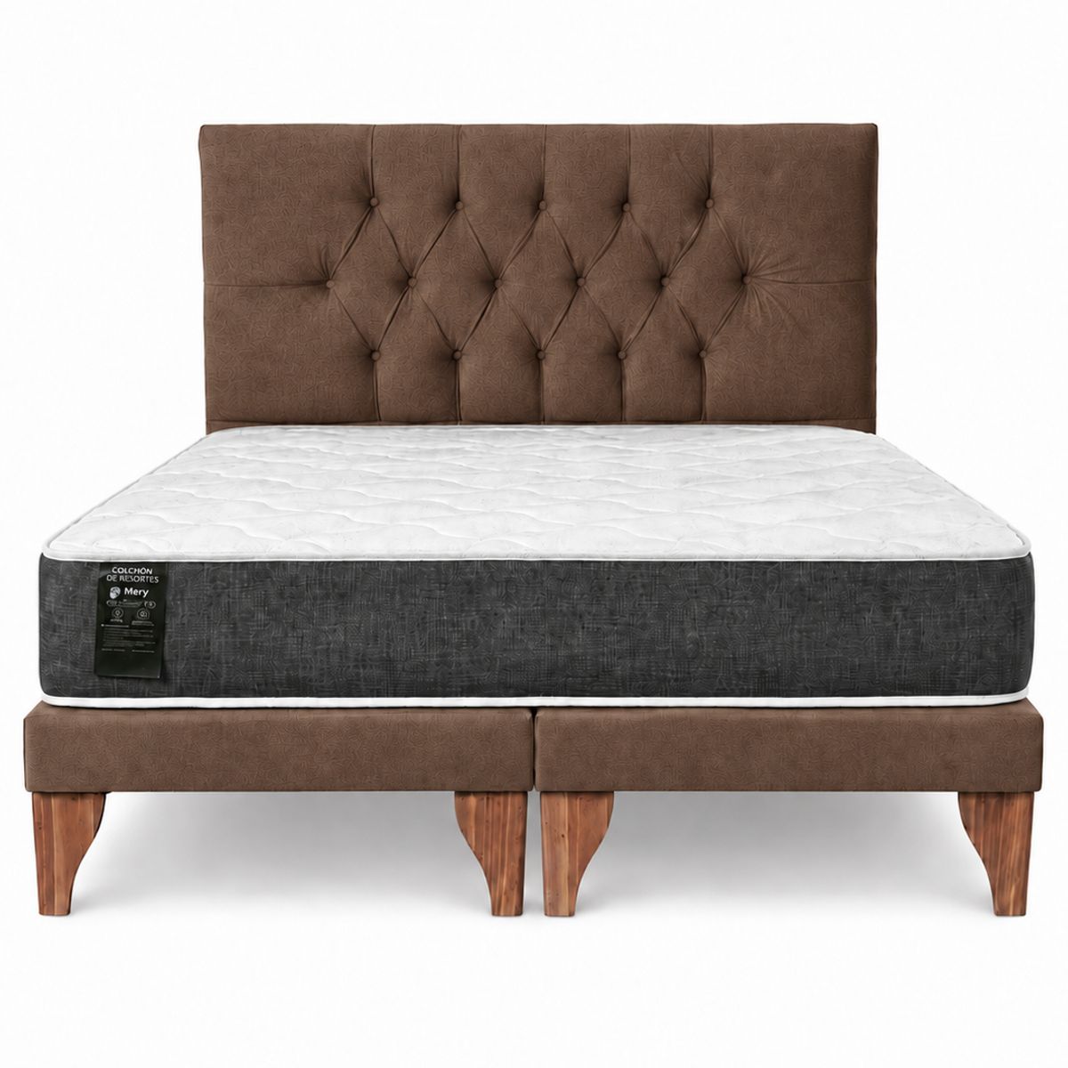 GENERICO - Cama 2 Plazas Modelo Capitone Cafe + Colchon Mery Desing
