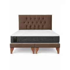 GENERICO - Cama 2 Plazas Modelo Capitone Cafe + Colchon Mery Desing