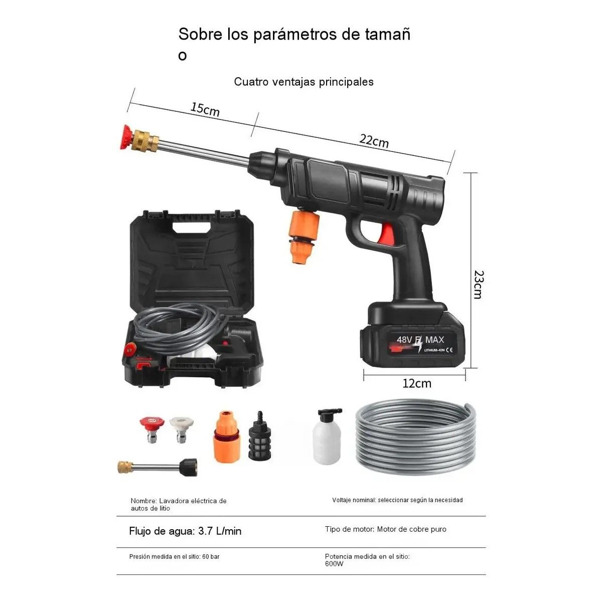GENERICO - Hidrolavadora Inalámbrica Alta Presión + 2 Baterías + Extras BELUG