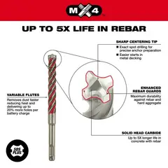 MILWAUKEE - Broca Mx4 Para Concreto 916In 4 Puntas Toma Sds-Plus Largo 12In