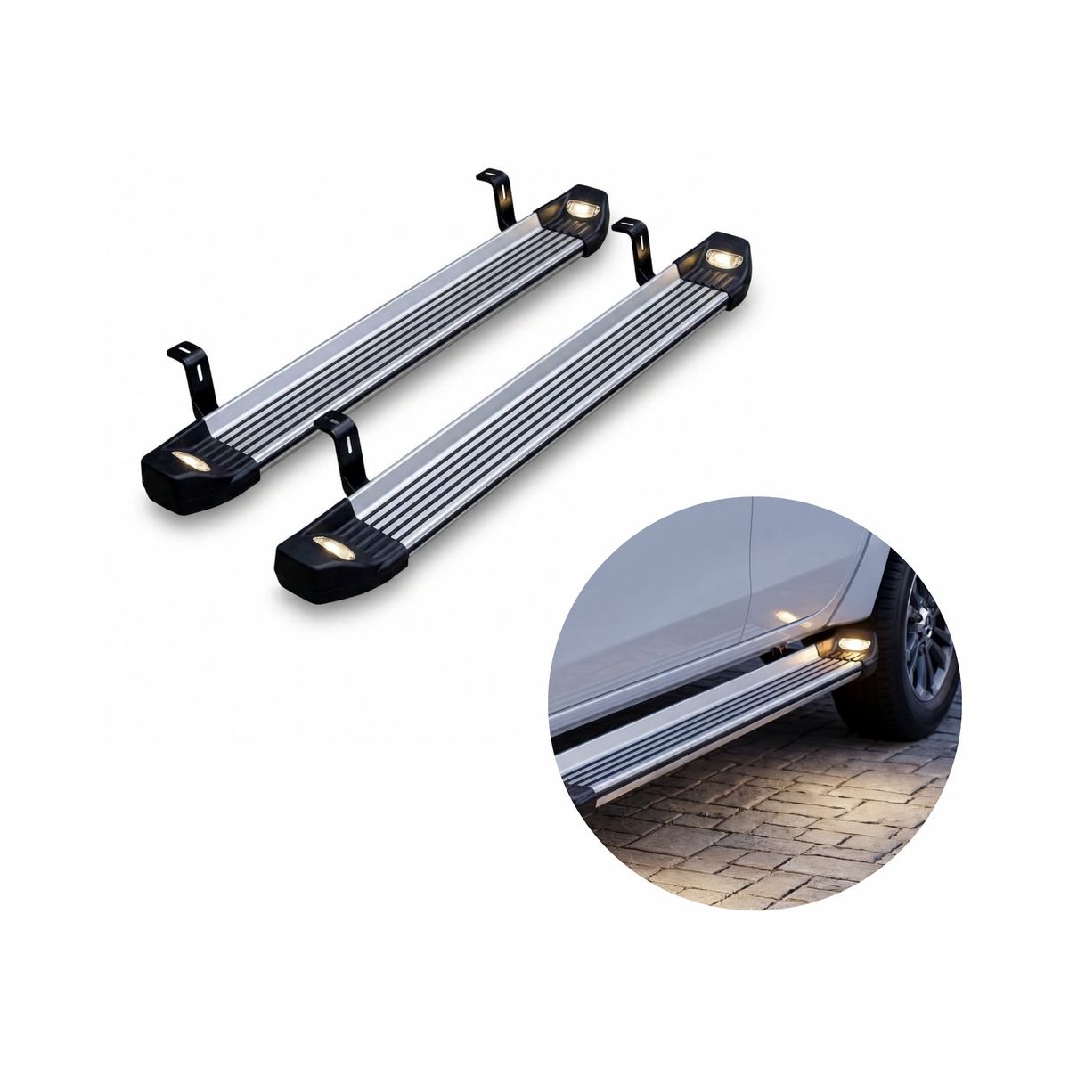 GENERICO - Pisaderas Laterales para Mitsubishi L200 Acero Cromado LED Integrado Estribos Laterales 2015 - 2024
