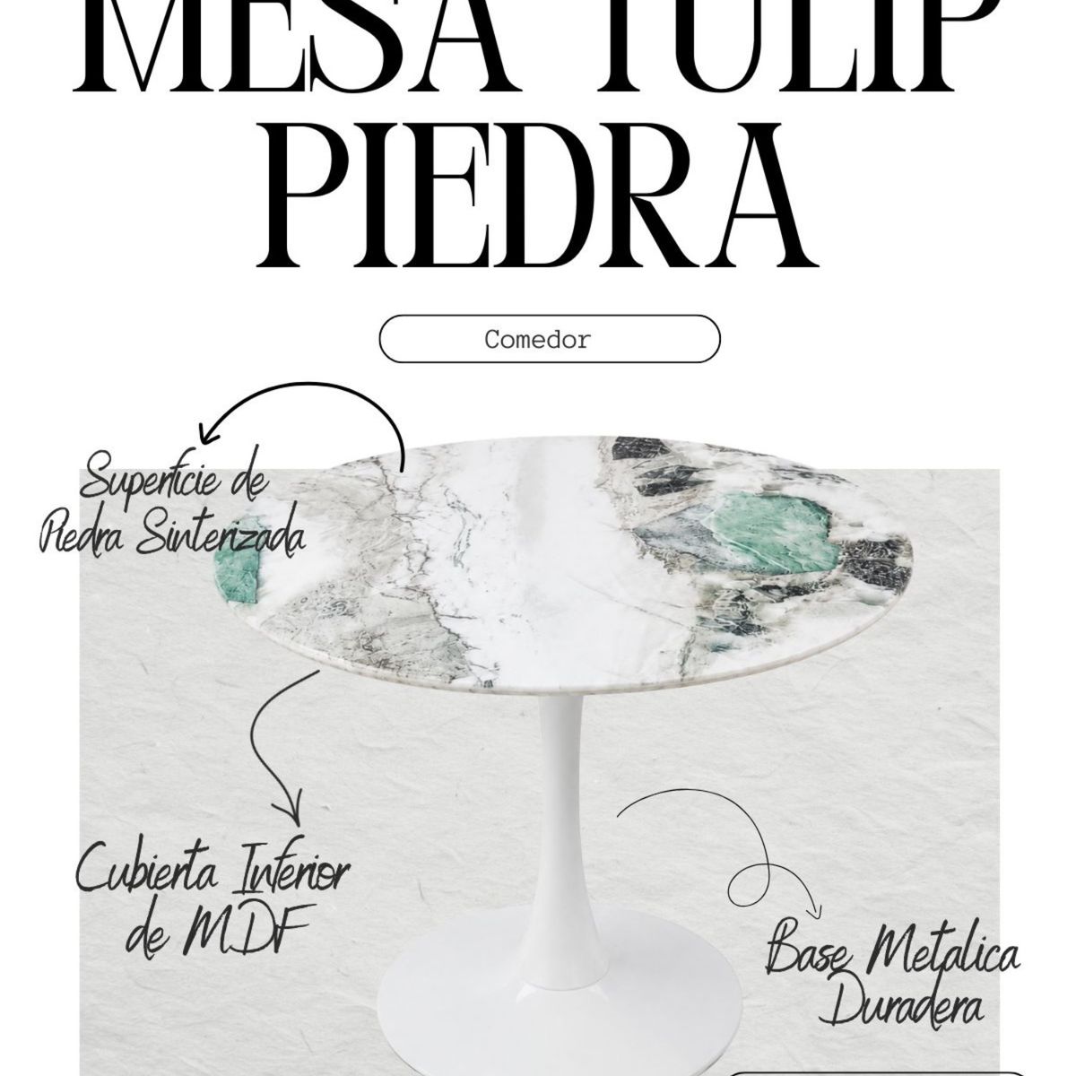 Mesa Tulip Redonda 80 cm Piedra, marca HABITA2 CHILE - Foto 2