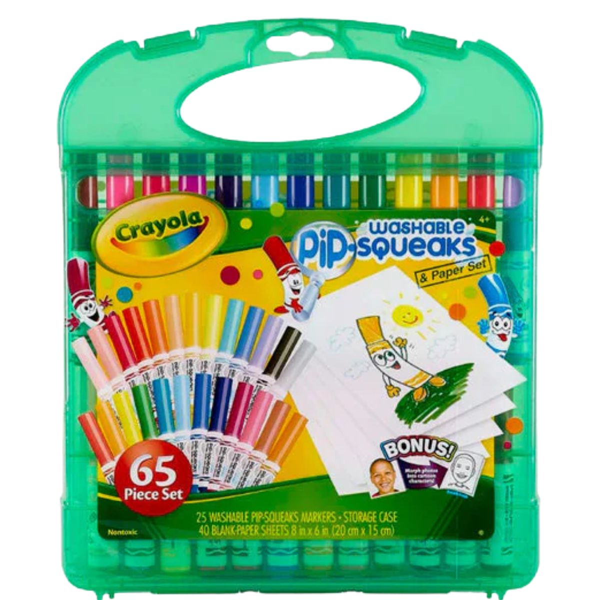 CRAYOLA - Crayola Washable Squeaks Markers - Set de 65 Piezas: Marcadores Lavables + Hojas Papel