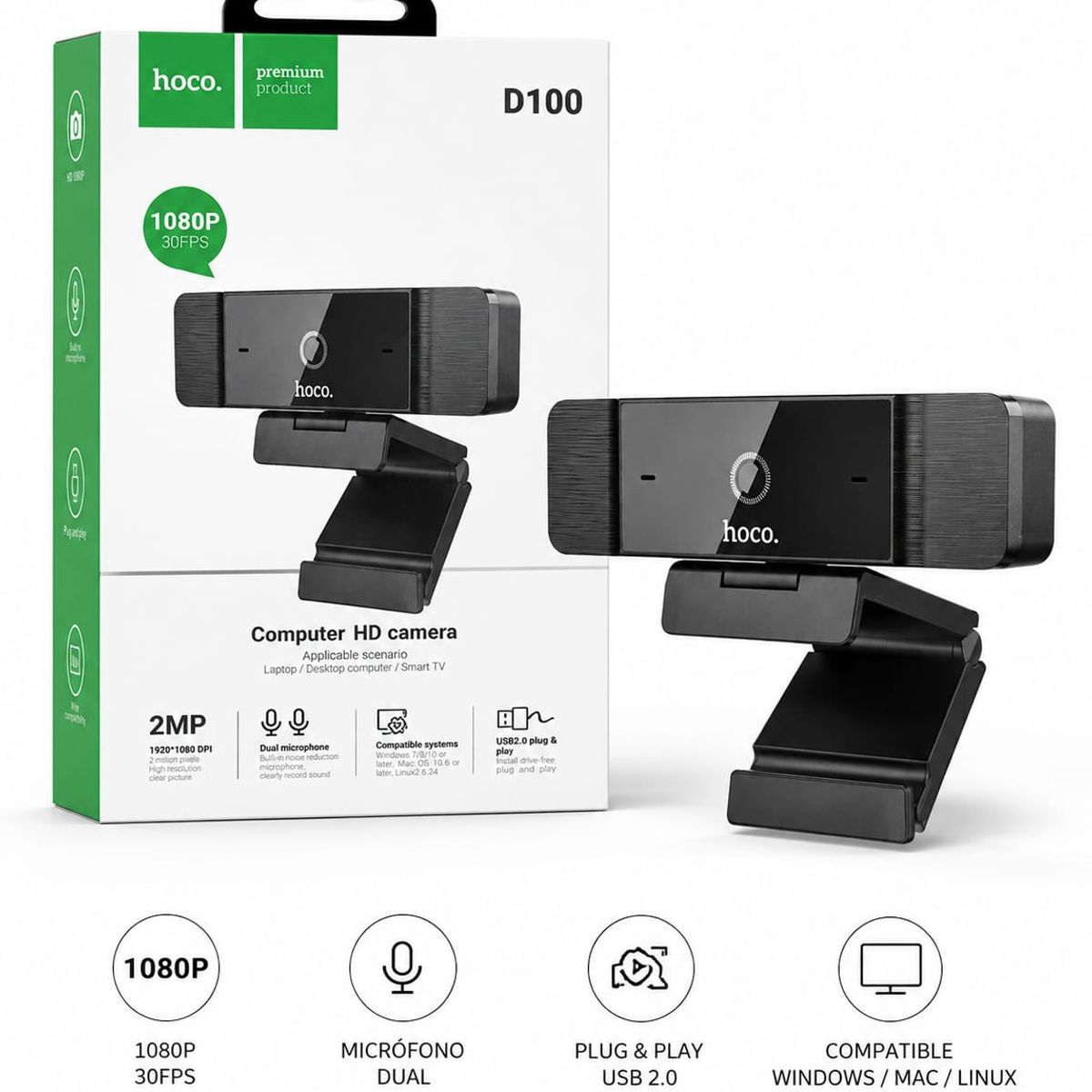 HOCO - Cámara Web Hoco D100 Full HD 1080P USB con Micrófono