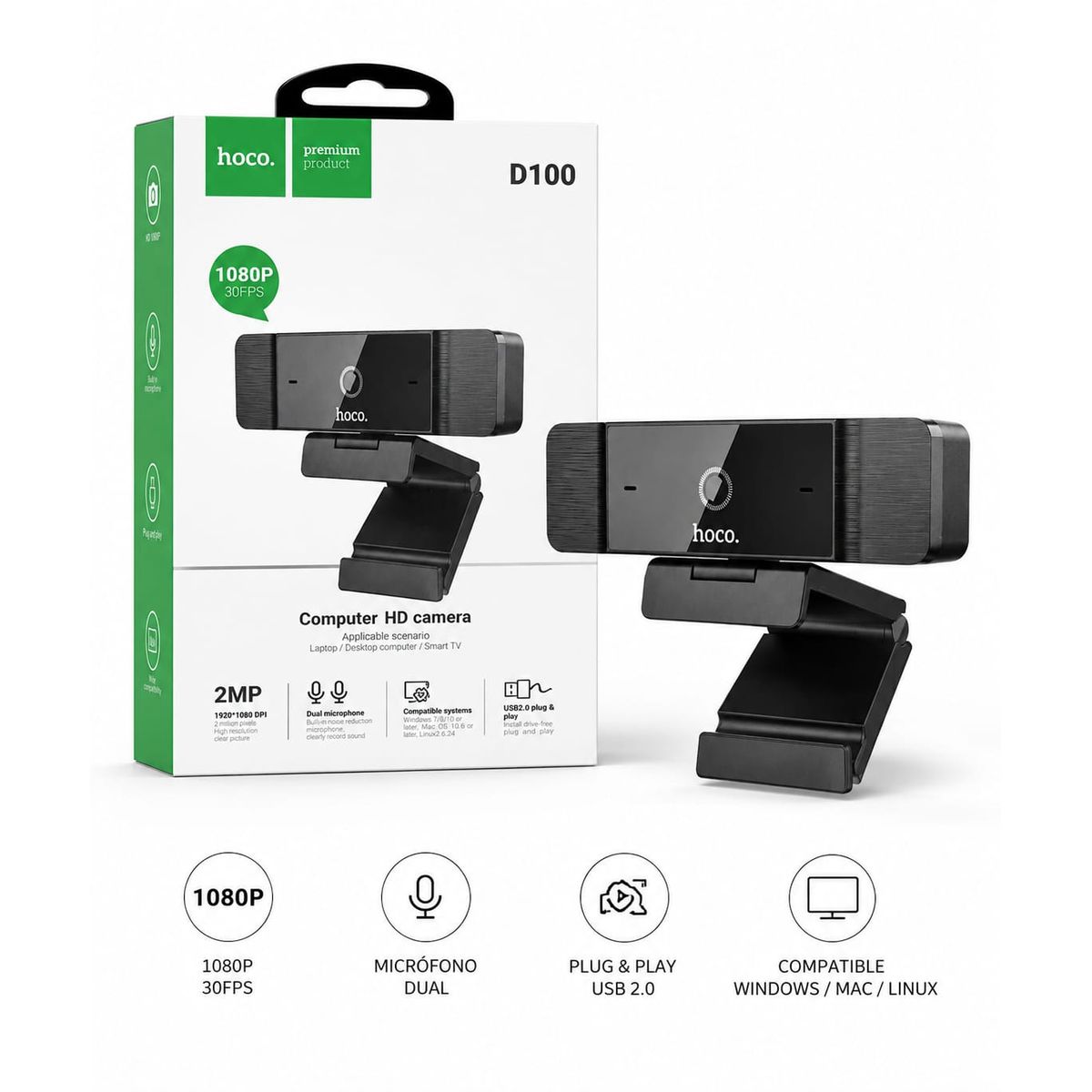 HOCO - Cámara Web Hoco D100 Full HD 1080P USB con Micrófono