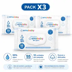 EMUBABY - 3 Paquetes de toallitas húmedas con tapa dura x 55 unidades cada paquete