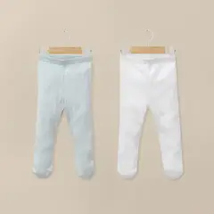 OPALINE - Pack 2 Pantys Algodón Blanco Diseño Celeste Bebé Niño
