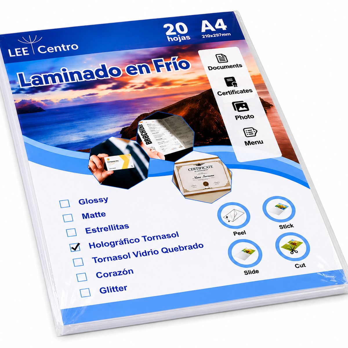 TODOK - Papel Laminado Frio A4 de 20 Hojas Holografico Tornasol