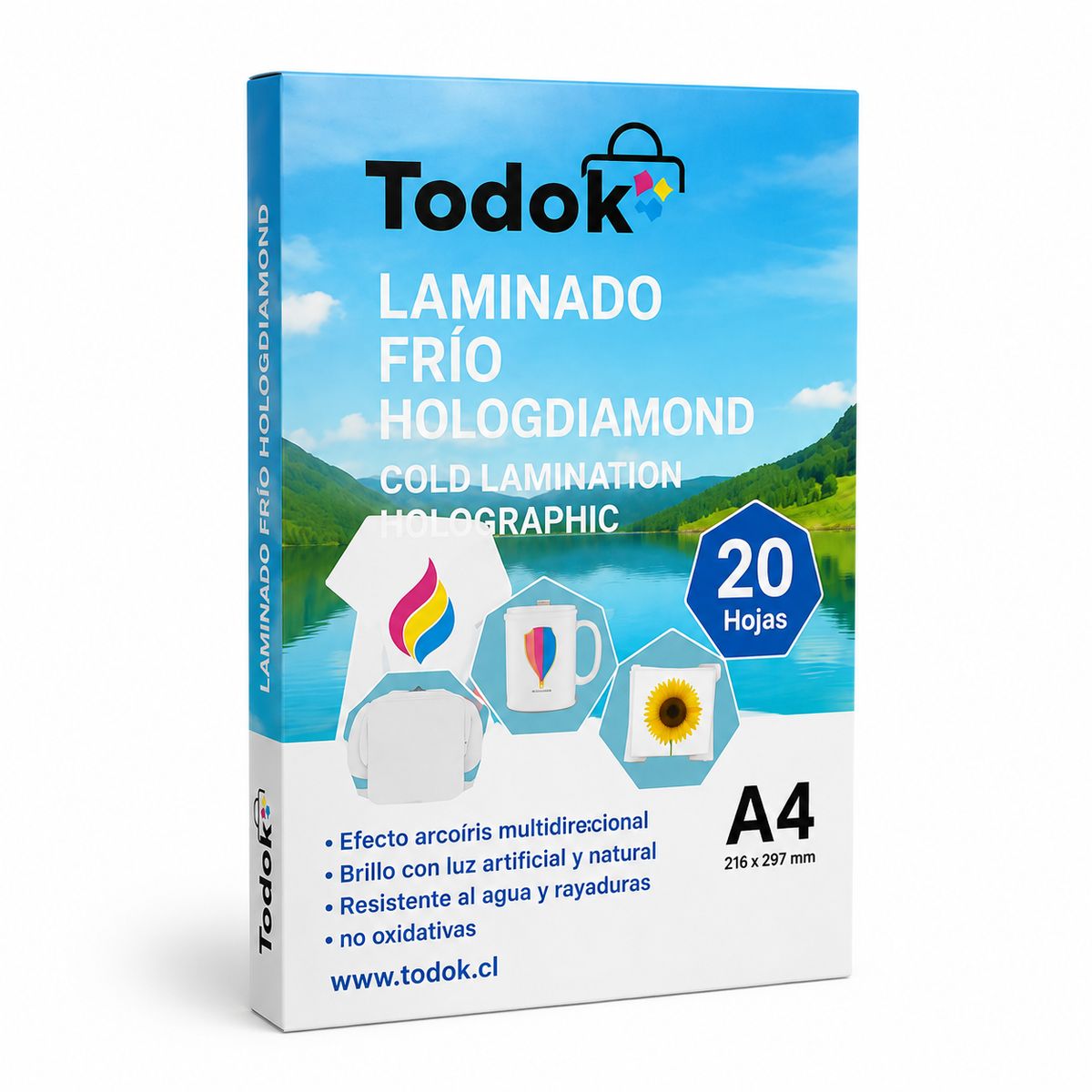 TODOK - Papel Laminado Frio A4 de 20 Hojas Holografico Efecto Cuero