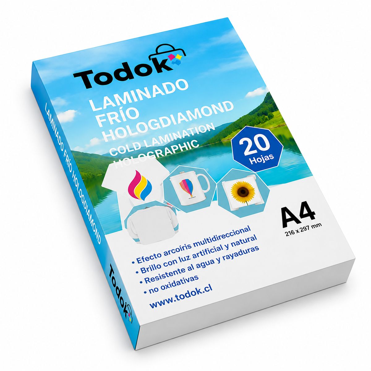 TODOK - Papel Laminado Frio A4 de 20 Hojas Holografico Efecto Cuero