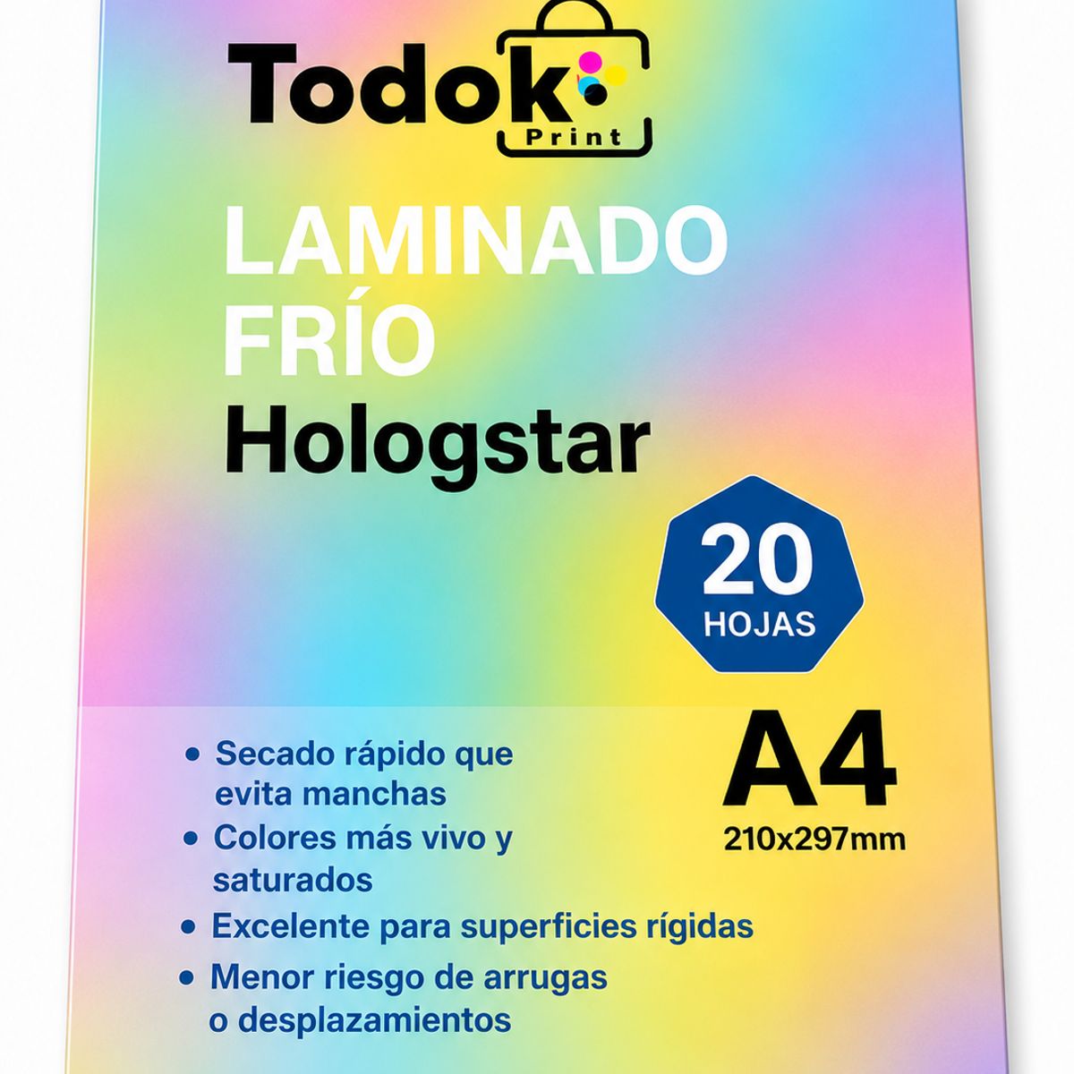 TODOK - Papel Laminado Frio Hologstar A4 20 Hojas Efecto Estrella